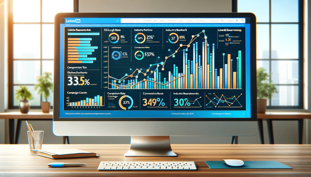 Person looking at custom LinkedIn Ads report in Google Analytics 4 dashboard to monitor campaign performance.