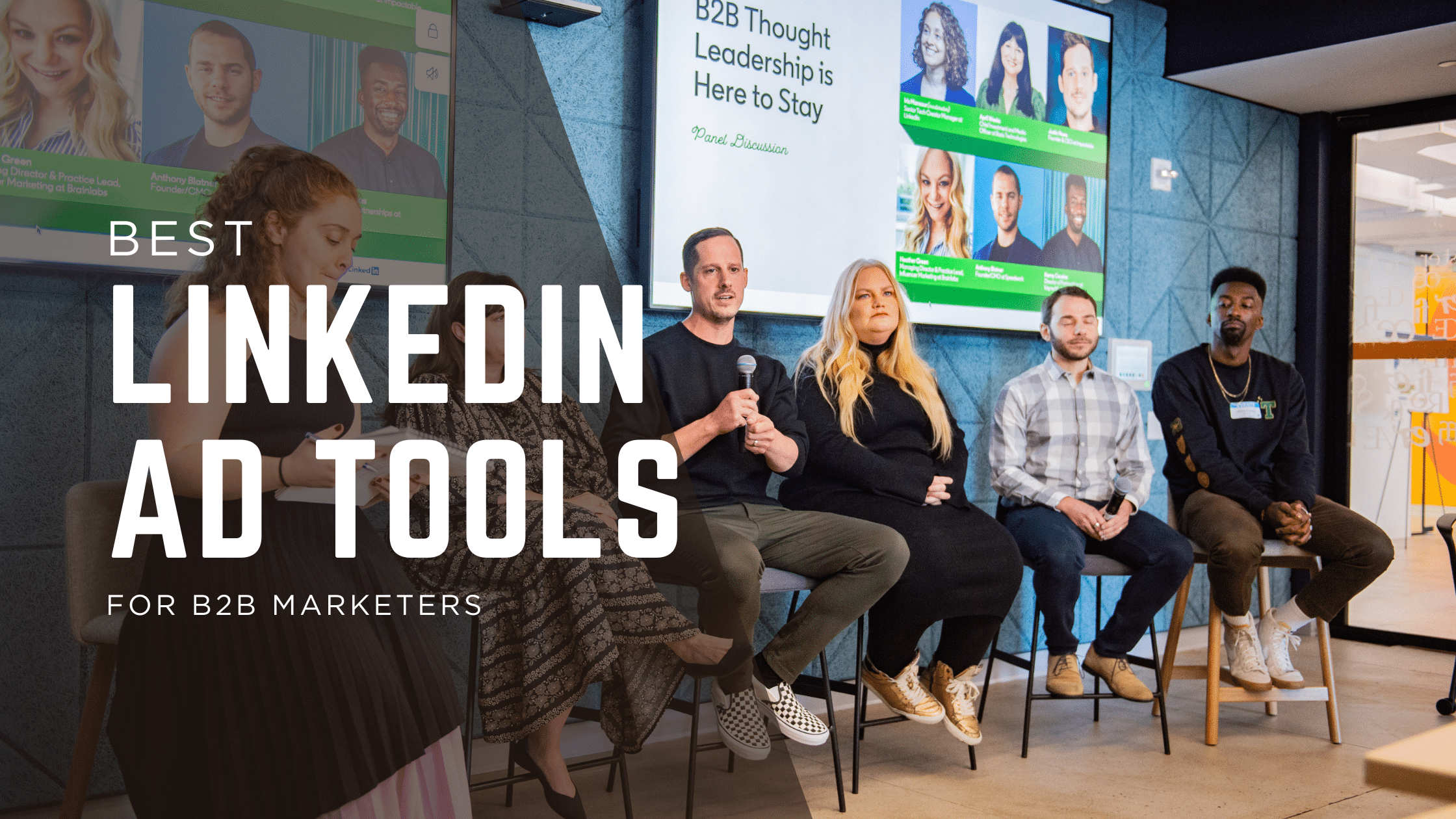 Illustrated comparison of top LinkedIn Ads tools for B2B marketers in 2025, including DemandSense, Metadata, Smartly.io, and campaign reporting platforms